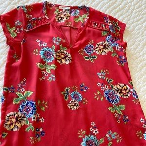 Pleione pink floral cap sleeve blouse